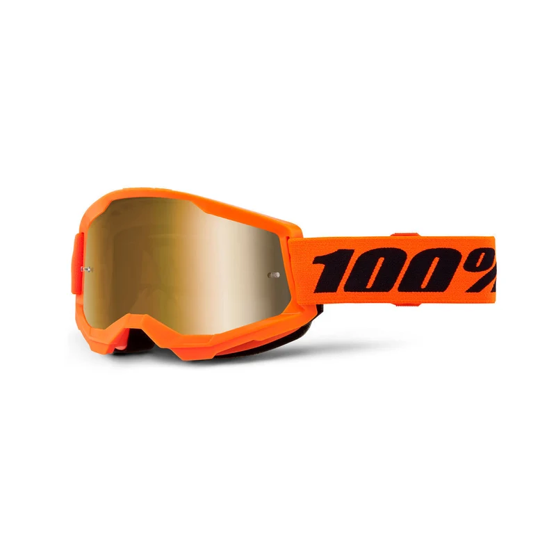 Goggle 100% Strata 2 Naranja Neon Lente Dorado Espejo Niño