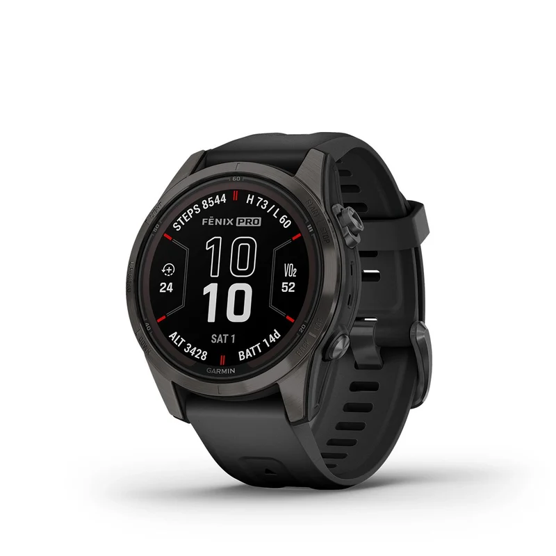 Reloj Fenix 7S Pro Zafiro Solar Gris Carbón Con Banda Negra